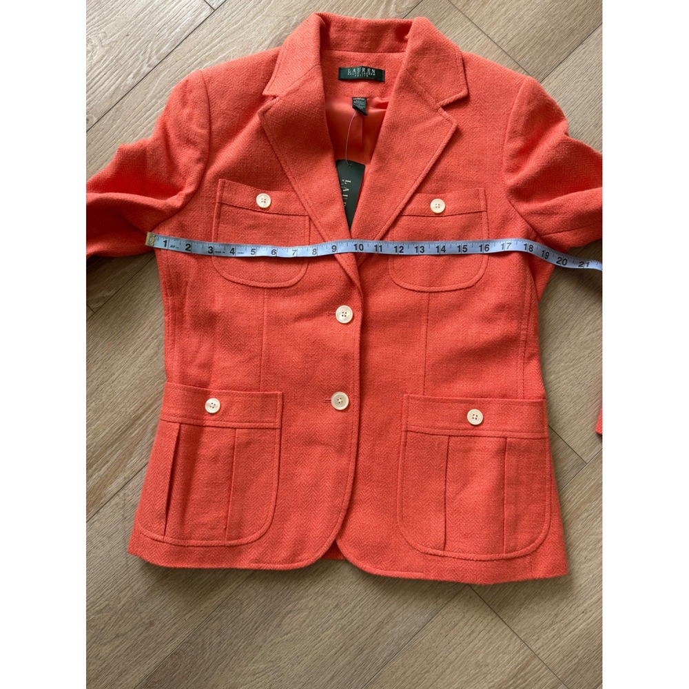 NWT Lauren Ralph Lauren Petite Linen Silk Blazer Peach Herringbone Jacket 12P - Picture 13 of 13